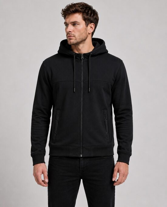 Nr.1189 Vīriešu hūdijs ar rāvejslēdzēju un kapuci (1-2026-BLACK)